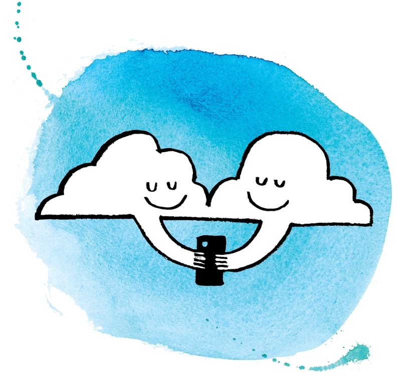 Two cloud characters taking a selfie