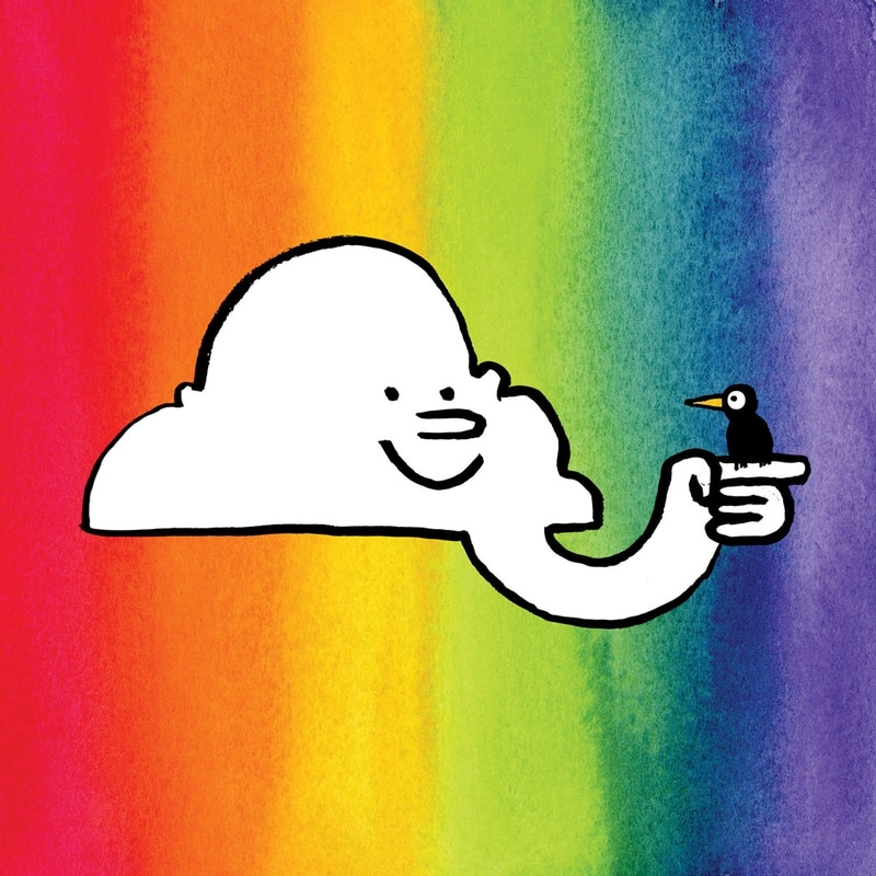 A cloud character with a bird on its finger