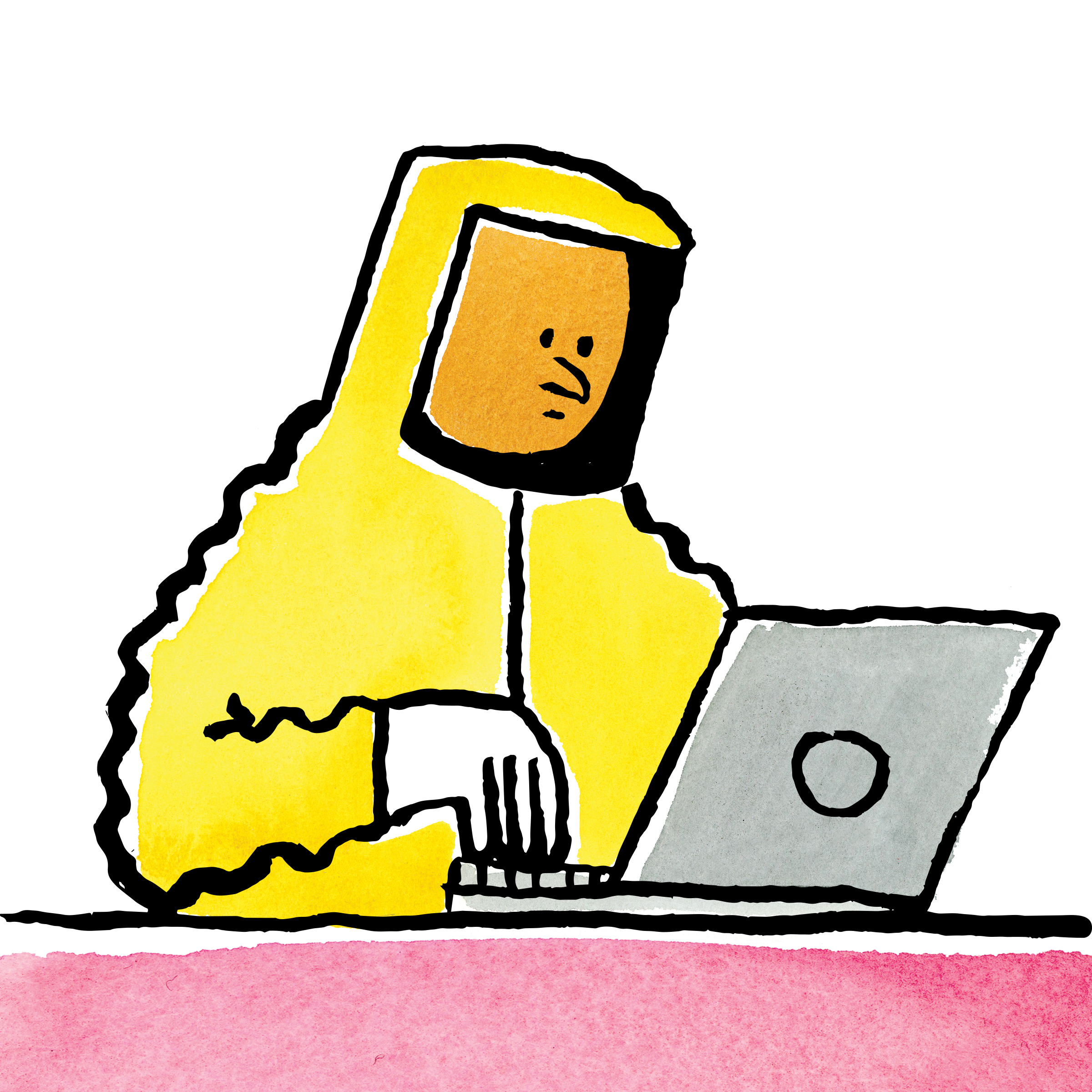 A person in a hazmat suit on the computer