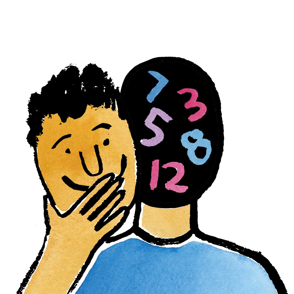 an illustration of a man holding his face with numbers in his brain