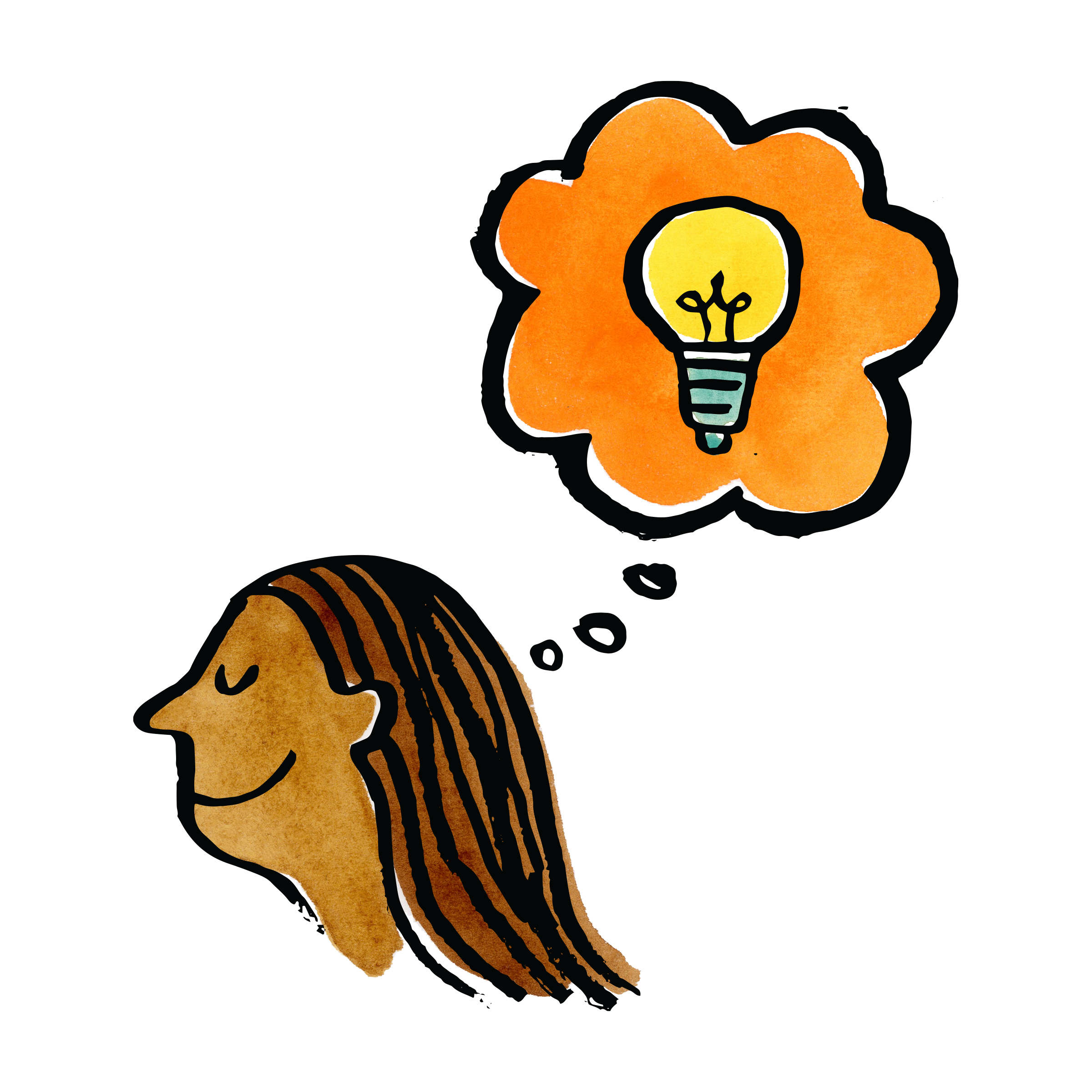 a character with a thought bubble that has a light bulb in it