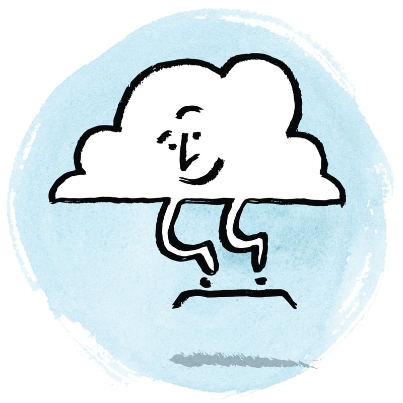 A cloud character on a skate board