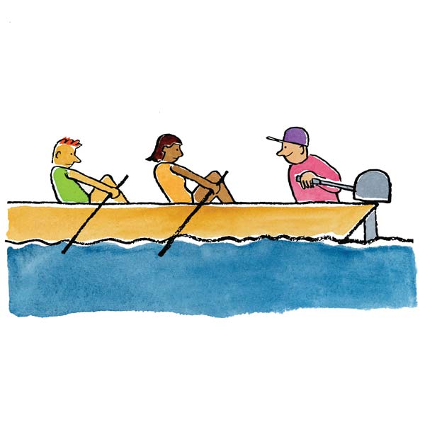 illustration of people in a boat rowing