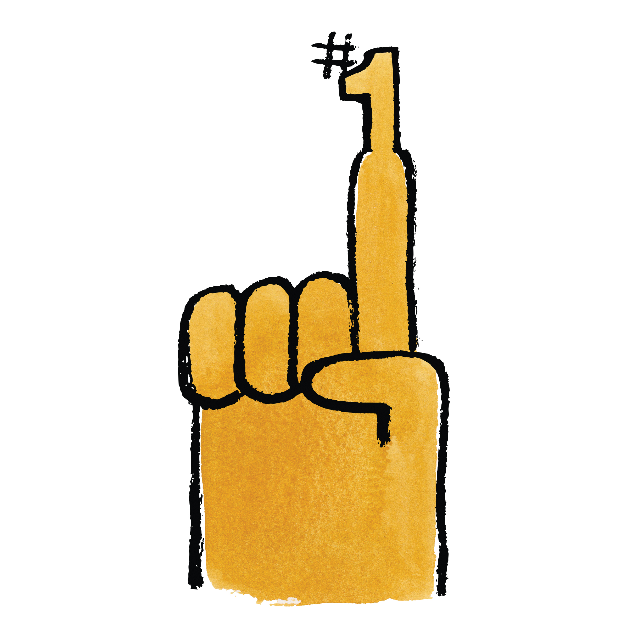 an illustration of a hand holding up one finger with #1 attached