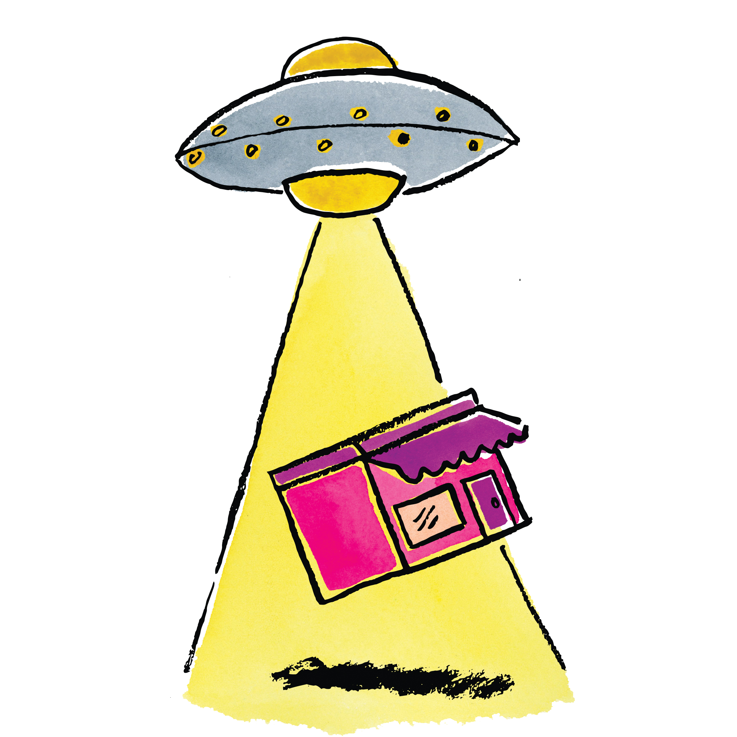 a ufo picking up a small business
