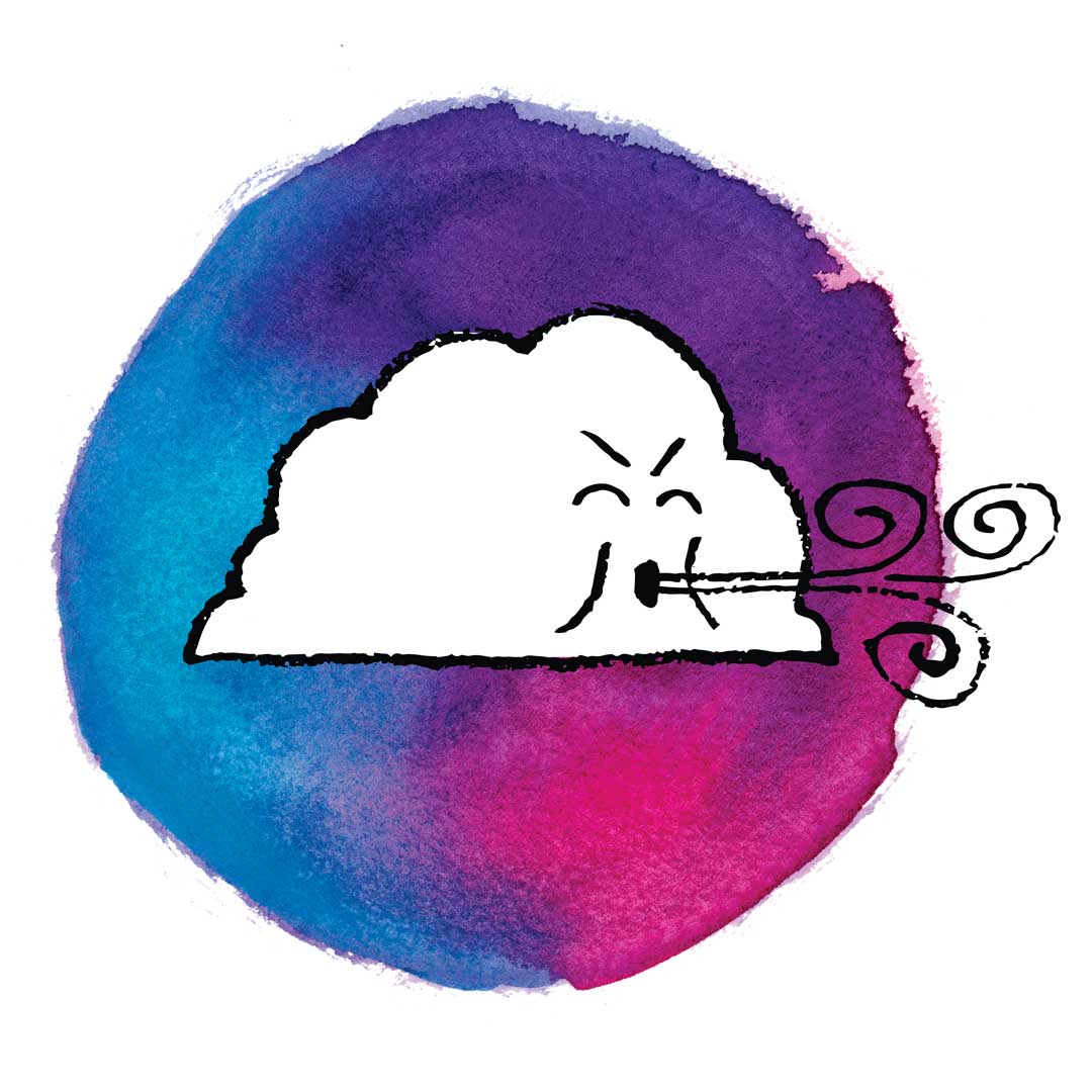 a cloud character blowing the wind