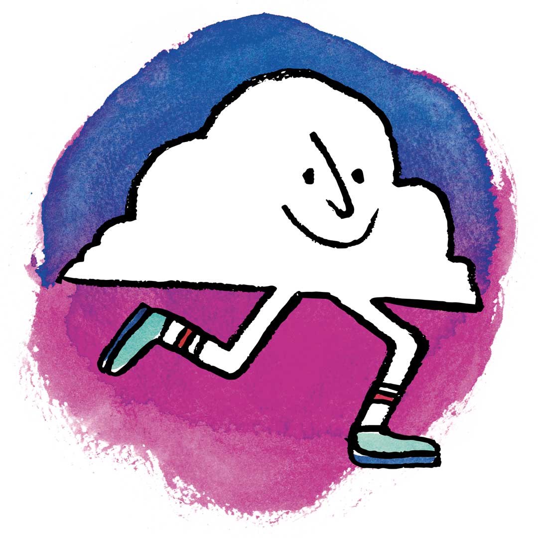 Cloud with running shoes and socks on