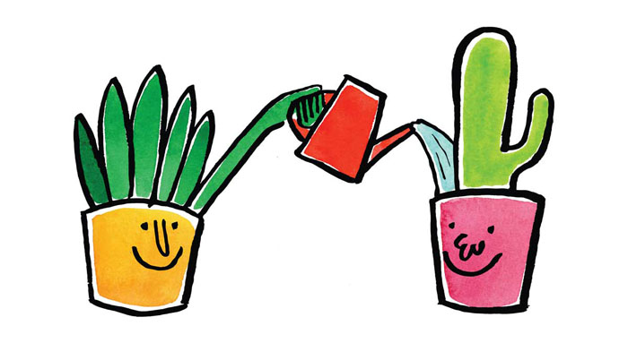 Illustration of a plant watering another plant