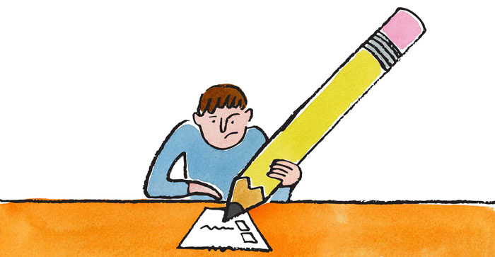 Illustration of guy checking off a checklist with a big pencil