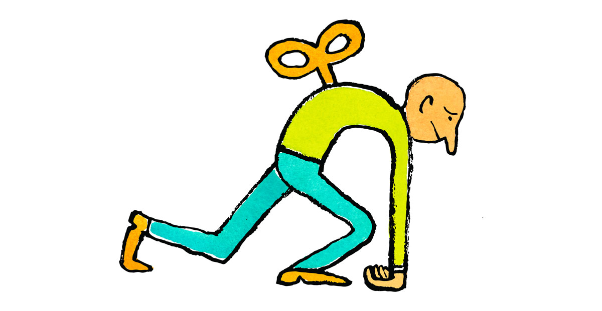 illustration of a person with a key in their back slumped over