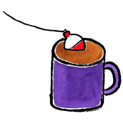 a fishing cork bobbing in a cup of coffee