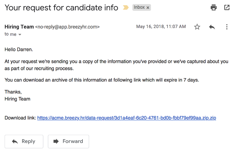 breezy candidate data requests