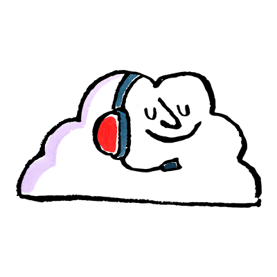 a cloud with a headset and mic on its head